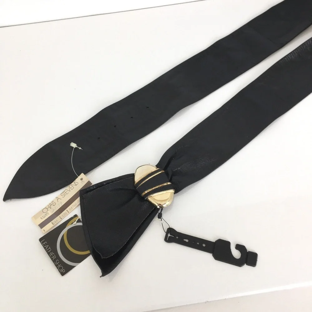 Vintage 80’s Leather Shop Black Soft Genuine Leather Belt NEW Size L Art To Wear